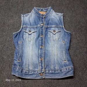 Levi Strauss Womens Denim Trucker Sleeveless Jean Vest Size Small Blue